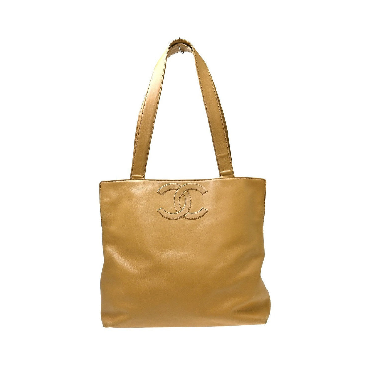 Chanel Vintage CC Logo Tote Leather, Beige, Leather, Tote Bag