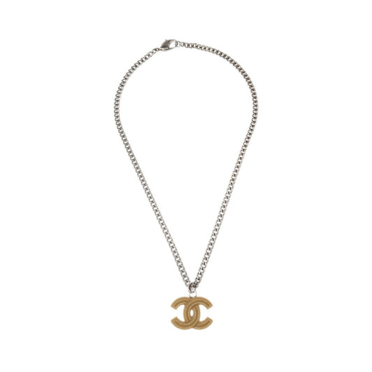 Chanel Vintage CC Pendant Metal, Silver, Silver Plated, Necklace