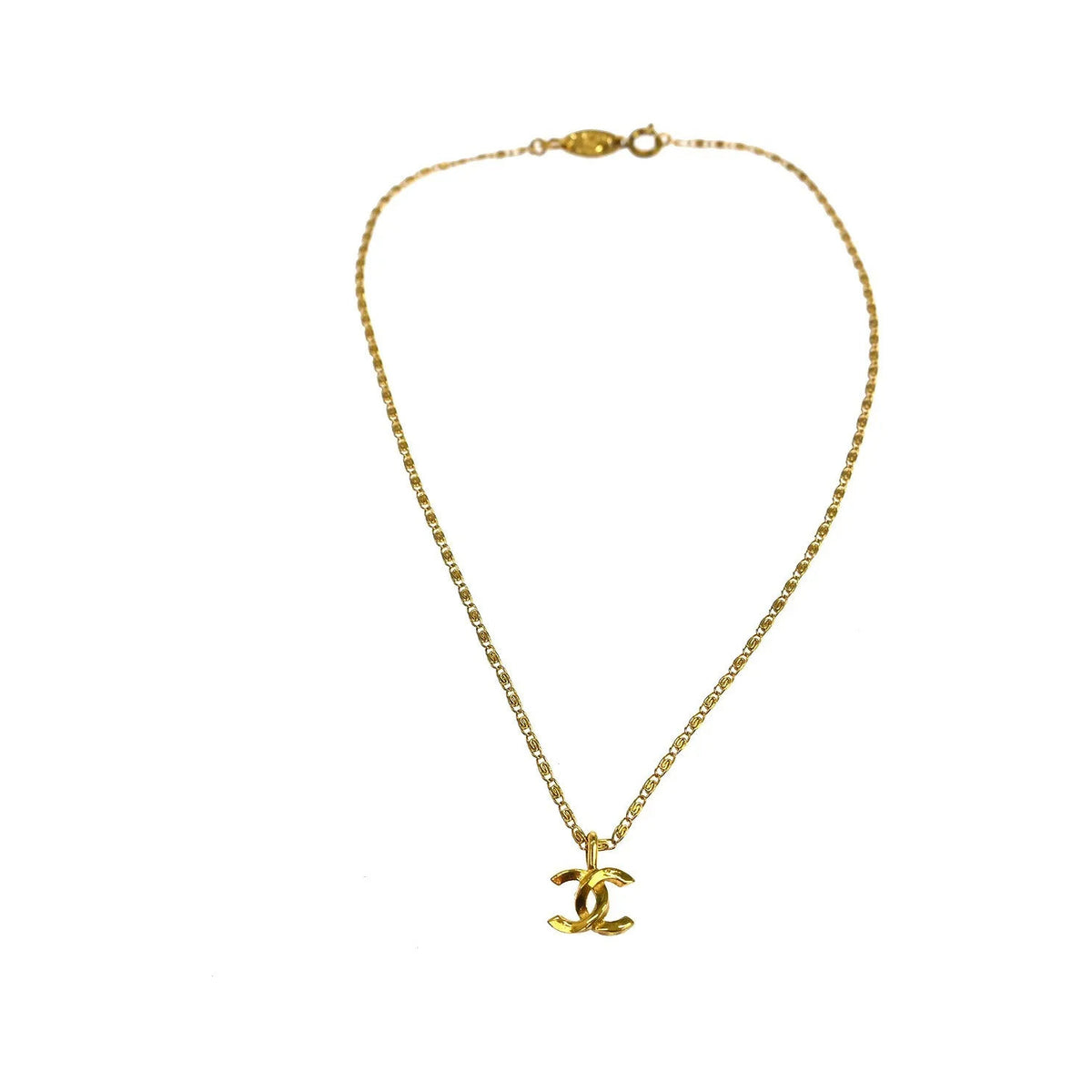 Chanel Vintage CC Pendant Metal with Crystals, Gold, Gold Plated, Necklace