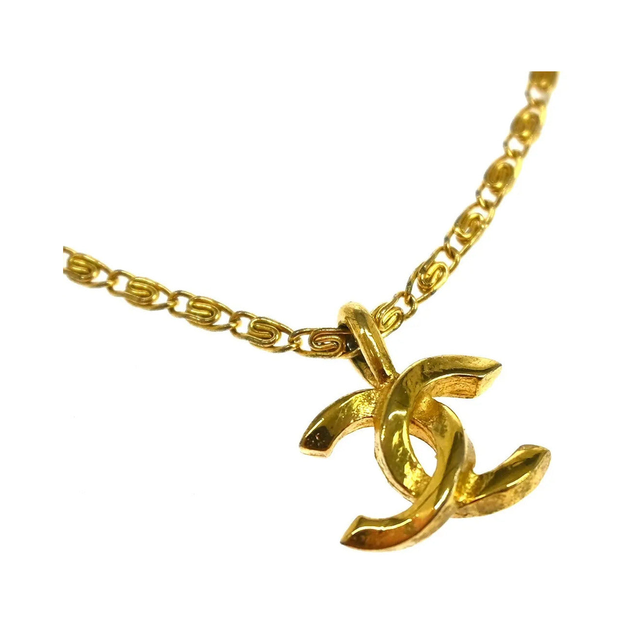 Chanel Vintage CC Pendant Metal with Crystals, Gold, Gold Plated, Necklace