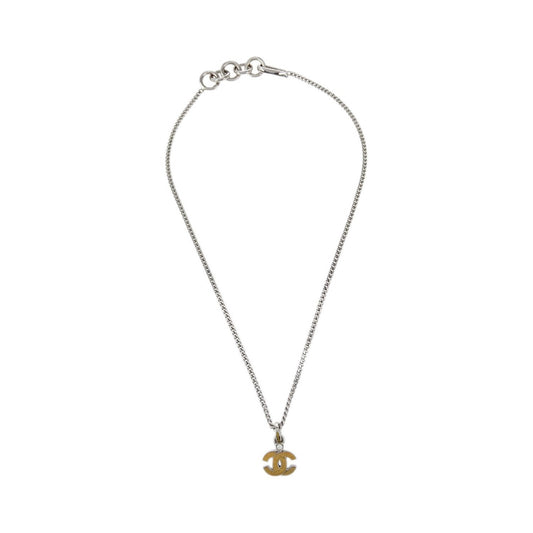 Chanel Vintage CC Pendent Plated Metal, Silver, Silver Plated, Necklace