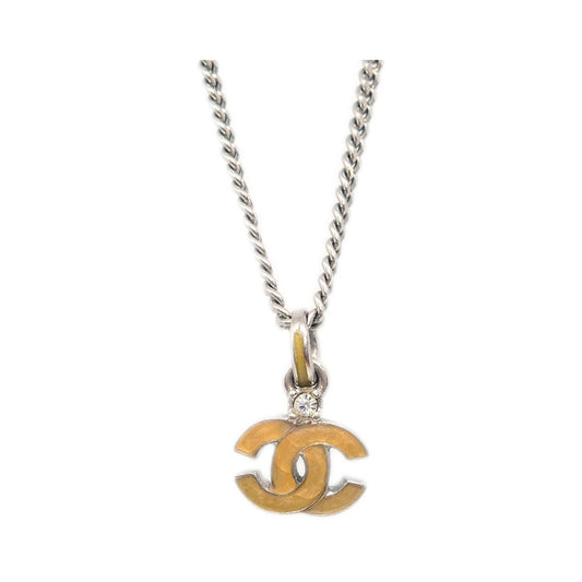 Chanel Vintage CC Pendent Plated Metal, Silver, Silver Plated, Necklace