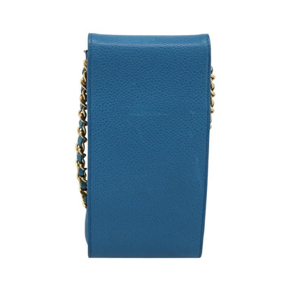 Chanel Vintage CC Phone Holder Caviar, Blue, Leather, Clutch