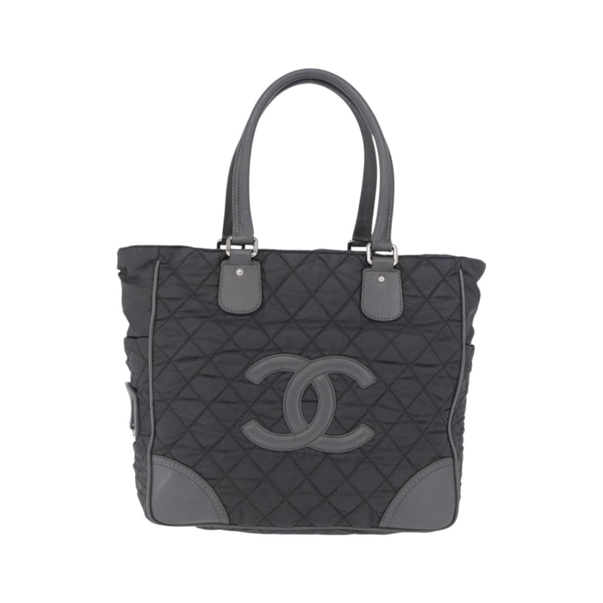 Chanel Vintage CC Quilted Nylon, Gray, Nylon, Tote Bag