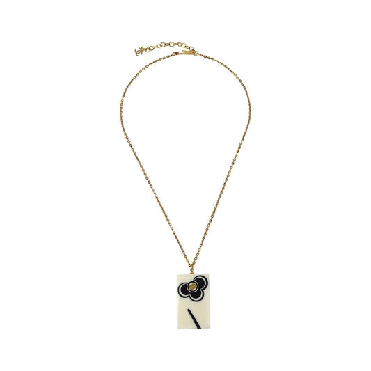 Chanel Vintage CC Rectangular Pendant Metal and Resin, Gold, Gold Plated, Necklace