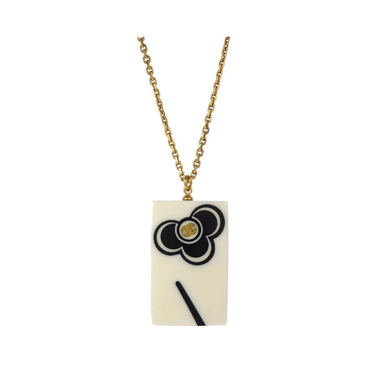Chanel Vintage CC Rectangular Pendant Metal and Resin, Gold, Gold Plated, Necklace