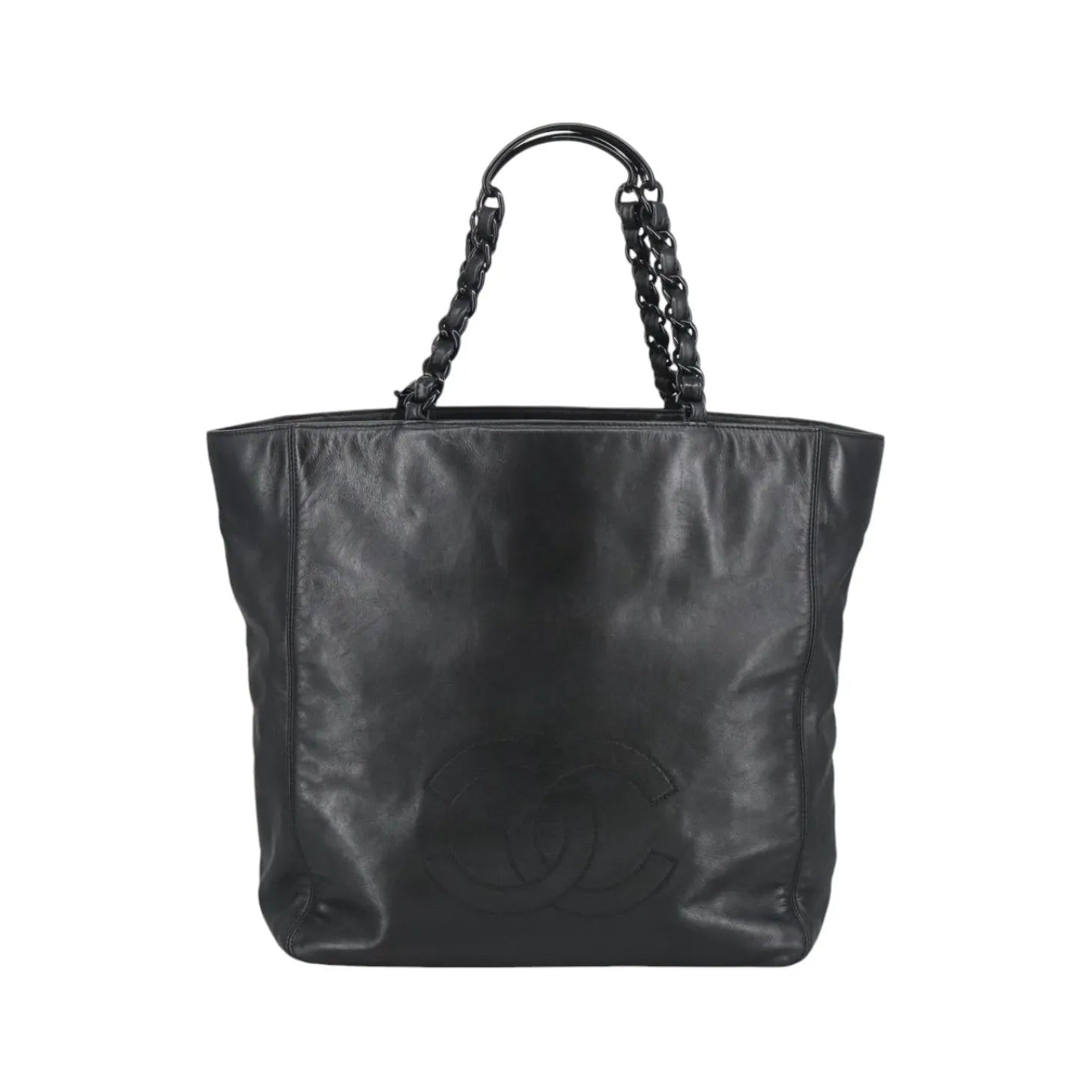 Chanel Vintage CC Resin Chain Tote Leather, Black, Leather, Tote Bag