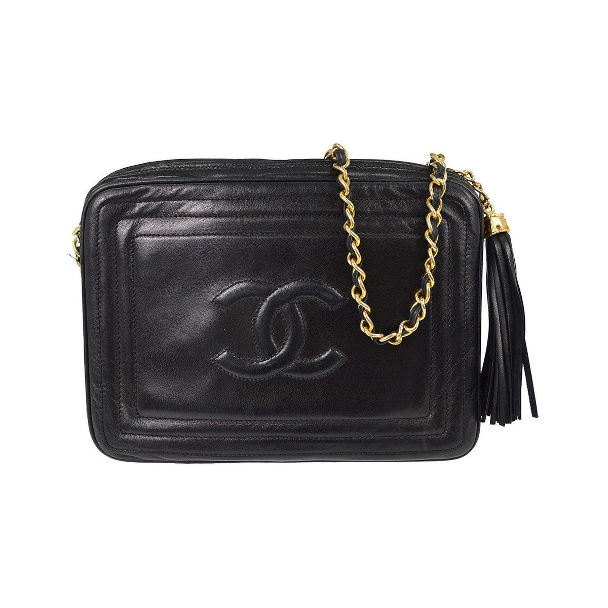 Chanel Vintage CC Tassel Camera Lambskin, Black, Leather, Shoulder Bag
