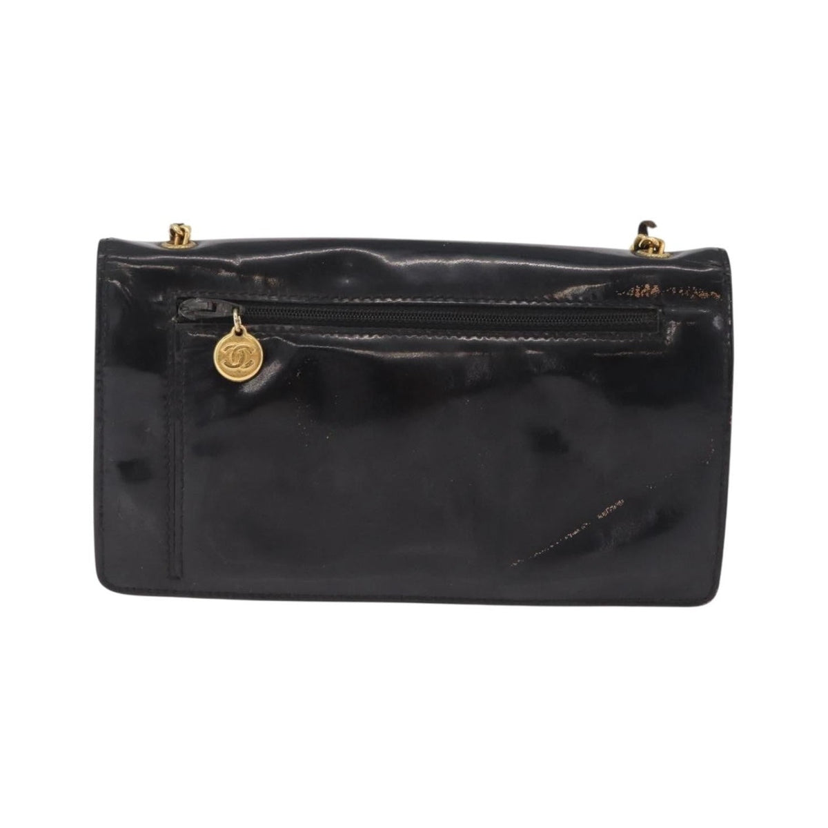 Chanel Vintage CC Wallet on Chain Patent, Black, Patent Leather, Crossbody Bag