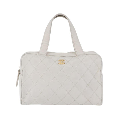 Chanel Vintage CC Zip Around Bowler Quilted Caviar, White, Leather, Handbag