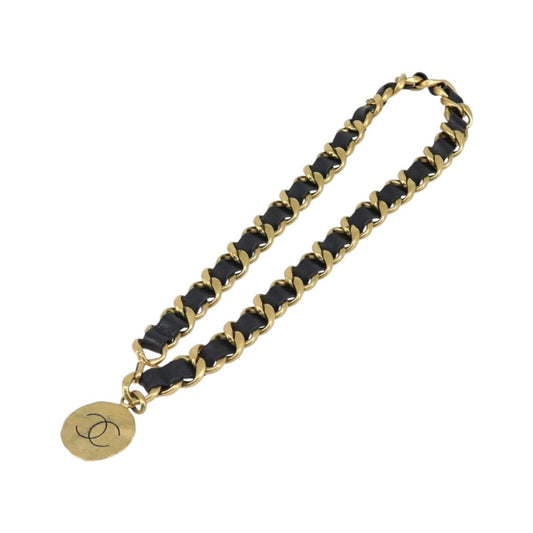 Chanel Vintage Chain Belt Metal and Leather, Black, Leather, Belt
