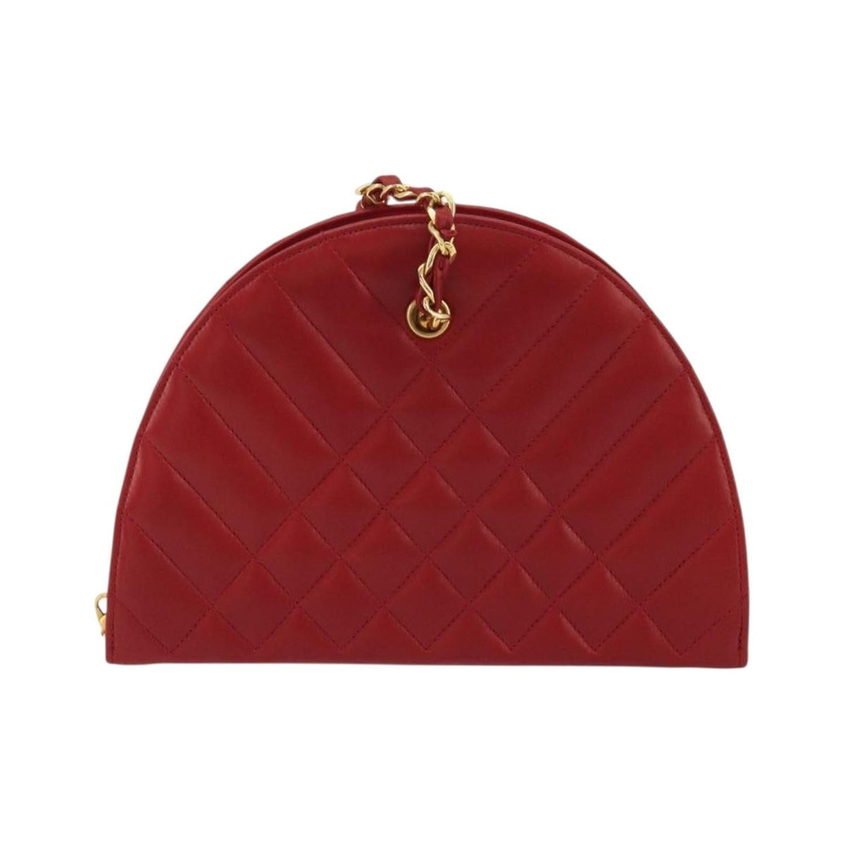 Chanel Vintage Chain Evening Mixed Quilt Lambskin, Red, Leather, Clutch