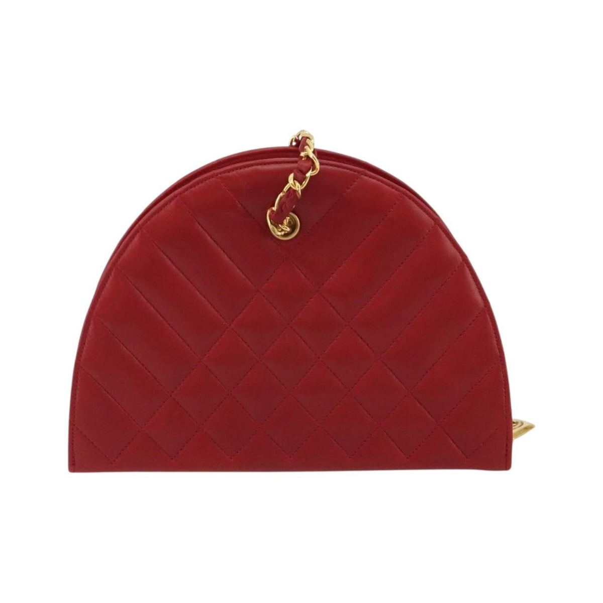 Chanel Vintage Chain Evening Mixed Quilt Lambskin, Red, Leather, Clutch