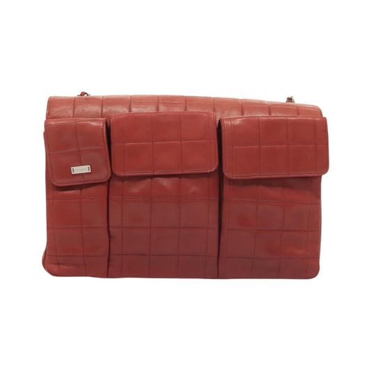 Chanel Vintage Chocolate Bar Mademoiselle Multipocket Flap Quilted Leather, Red, Leather, Shoulder Bag