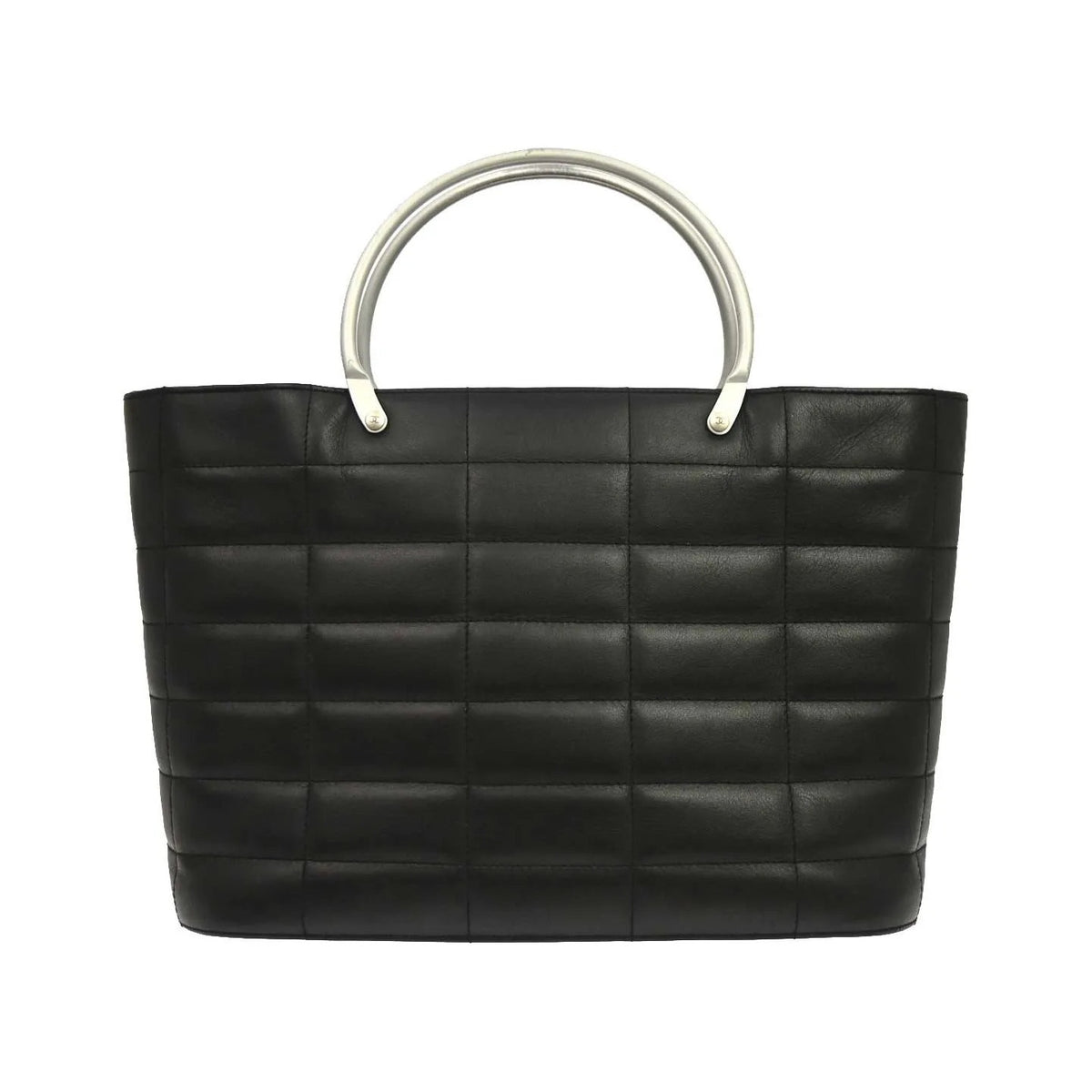 Chanel Vintage Chocolate Bar Tote Quilted Leather, Black, Leather, Tote Bag