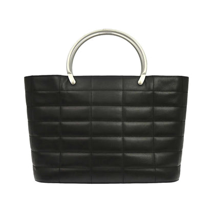 Chanel Vintage Chocolate Bar Tote Quilted Leather, Black, Leather, Tote Bag
