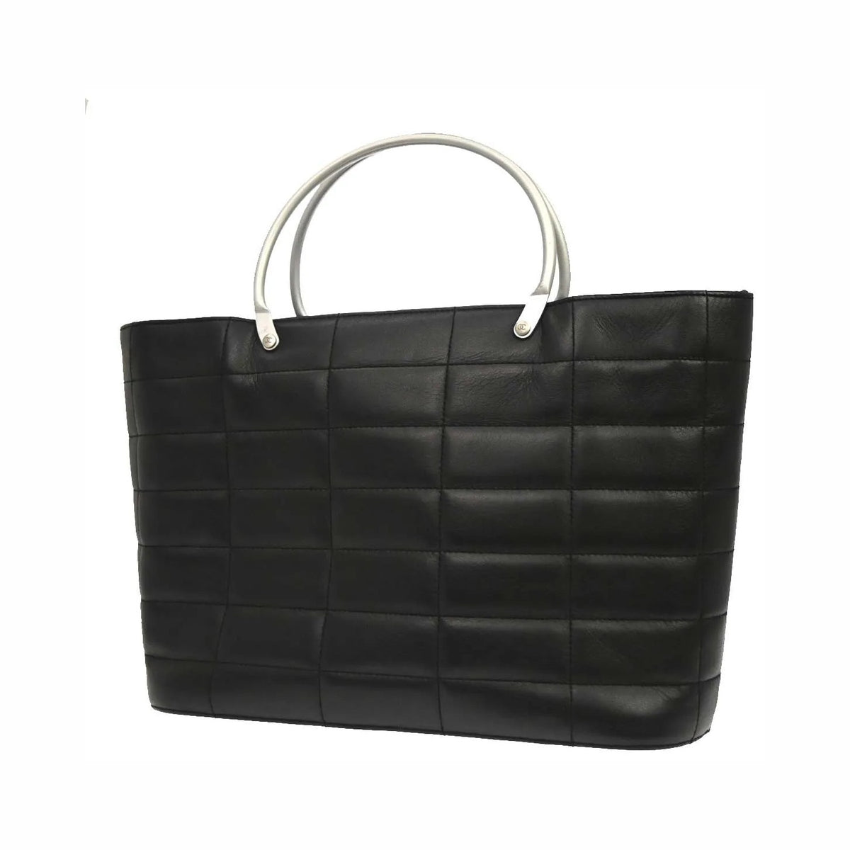 Chanel Vintage Chocolate Bar Tote Quilted Leather, Black, Leather, Tote Bag