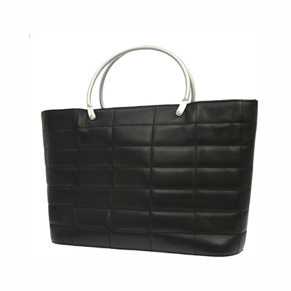 Chanel Vintage Chocolate Bar Tote Quilted Leather, Black, Leather, Tote Bag