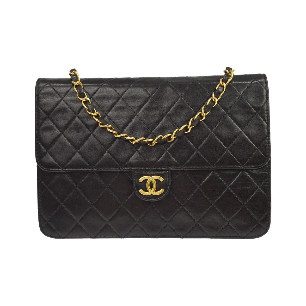 Chanel Vintage Classic Flap Quilted Lambskin, Black, Leather, Shoulder Bag