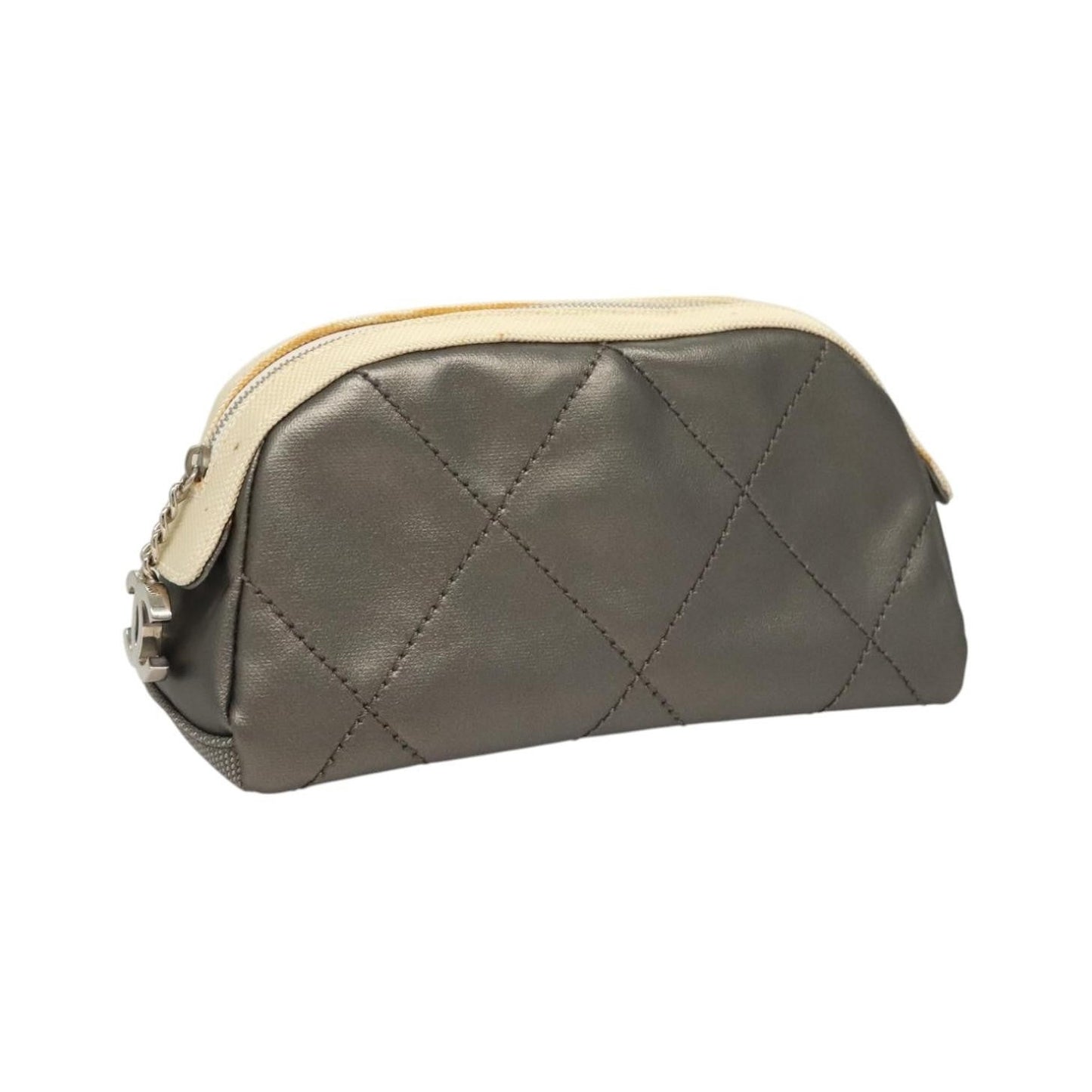 Chanel Vintage Clutch Leather, Gray, Leather, Clutch