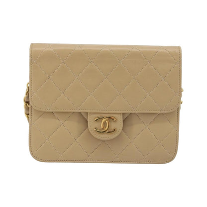 Chanel Vintage Clutch with Chain Quilted Leather, Beige, Leather, Clutch
