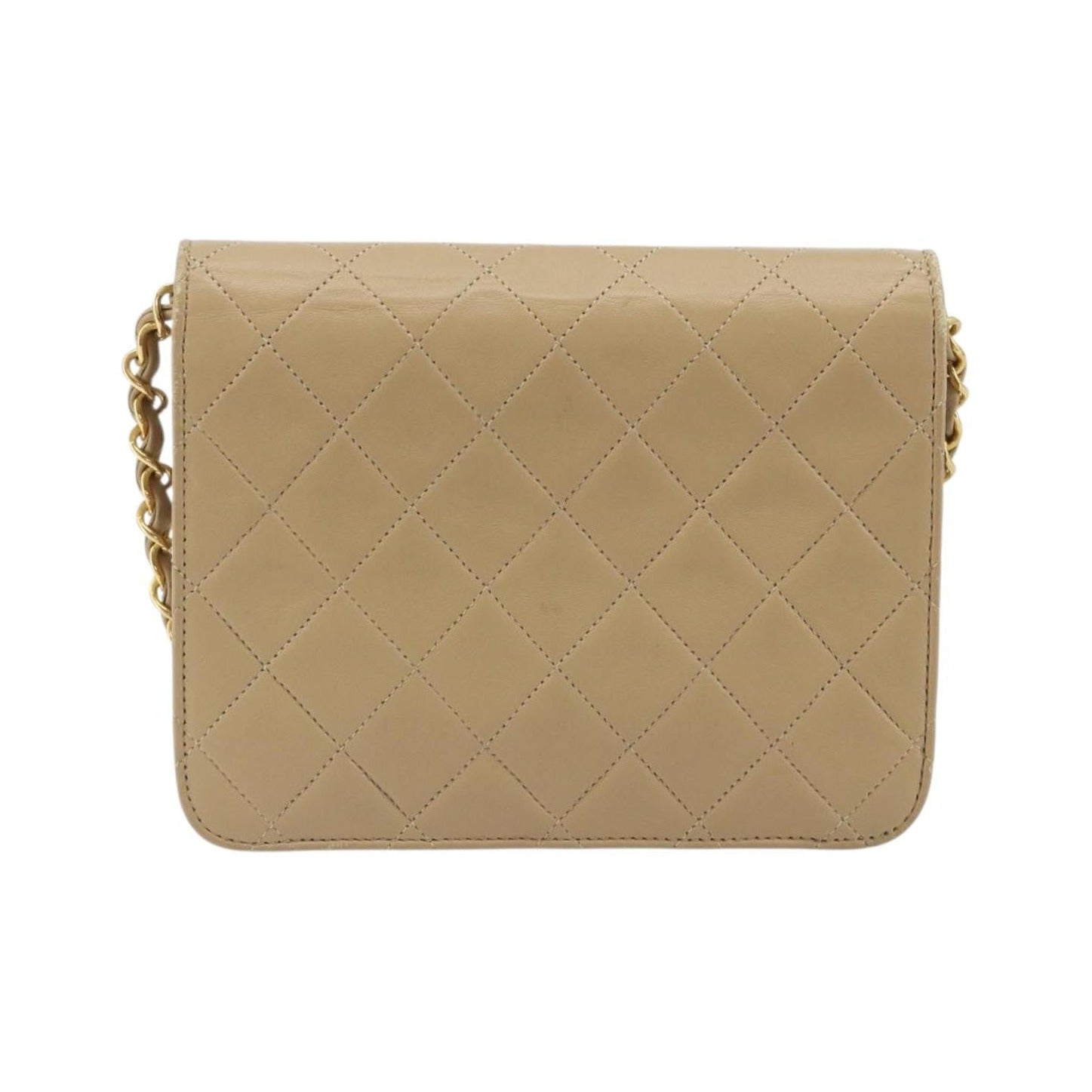 Chanel Vintage Clutch with Chain Quilted Leather, Beige, Leather, Clutch