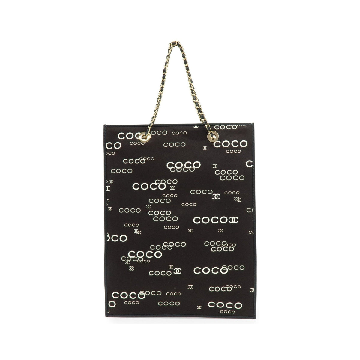 Chanel Vintage Coco Chain Shopping Printed Canvas, Black, Canvas, Tote Bag