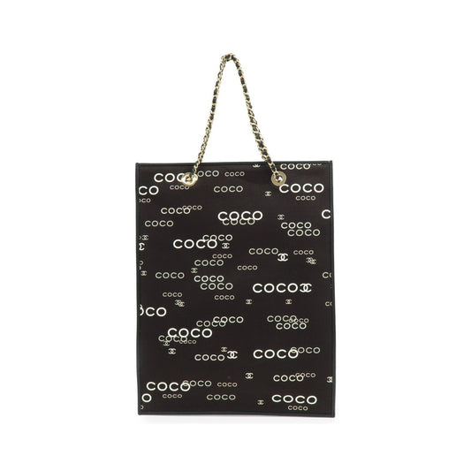 Chanel Vintage Coco Chain Shopping Printed Canvas, Black, Canvas, Tote Bag