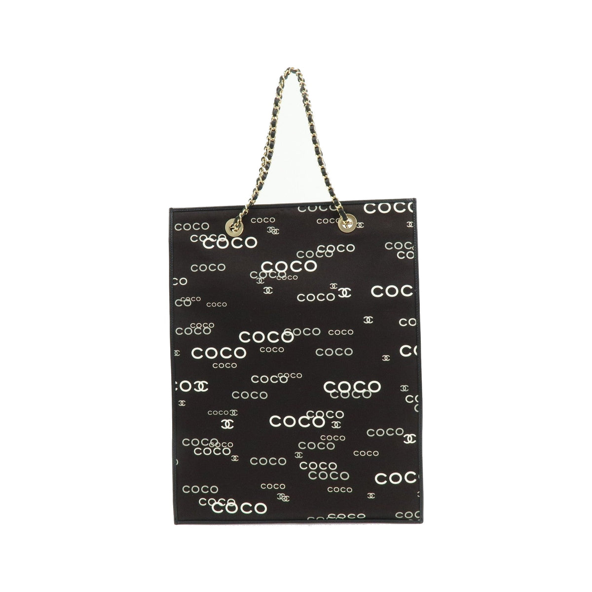 Chanel Vintage Coco Chain Shopping Printed Canvas, Black, Canvas, Tote Bag