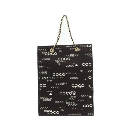 Chanel Vintage Coco Chain Shopping Printed Canvas, Black, Canvas, Tote Bag
