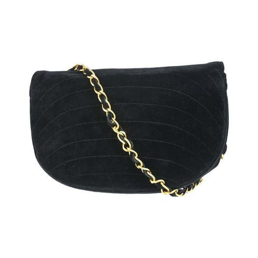 Chanel Vintage Crescent Flap Horizontal Quilted Velvet, Black, Velvet, Shoulder Bag