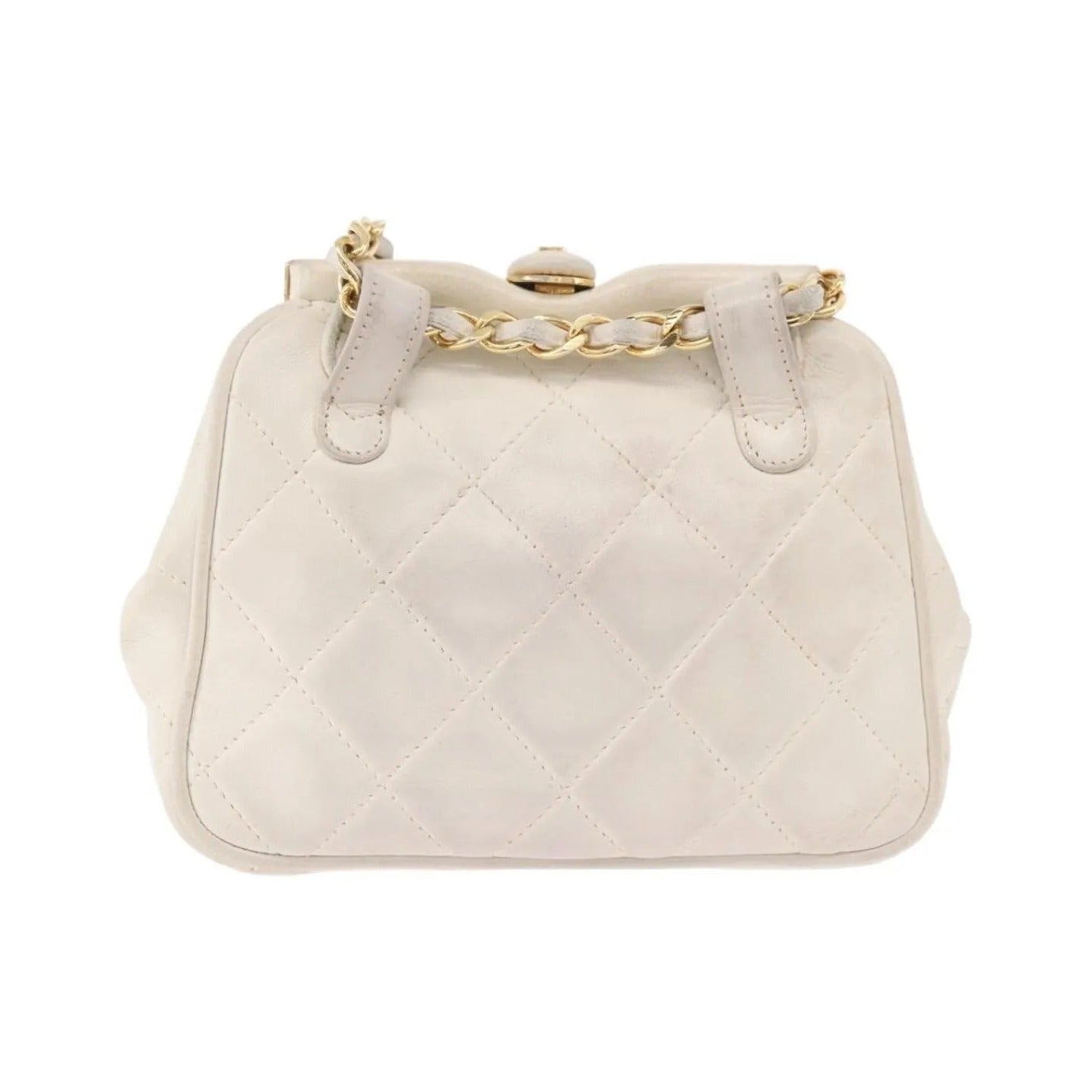 Chanel Vintage Diamond CC Tassel Quilted Lambskin, White, Leather, Shoulder Bag