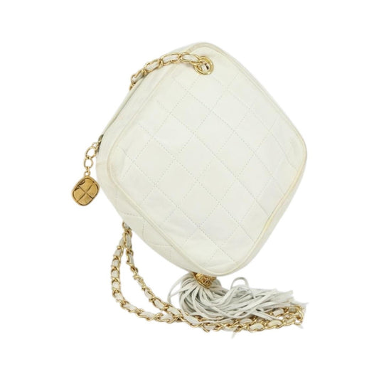 Chanel Vintage Diamond Tassel Quilted Lambskin, White, Leather, Crossbody Bag