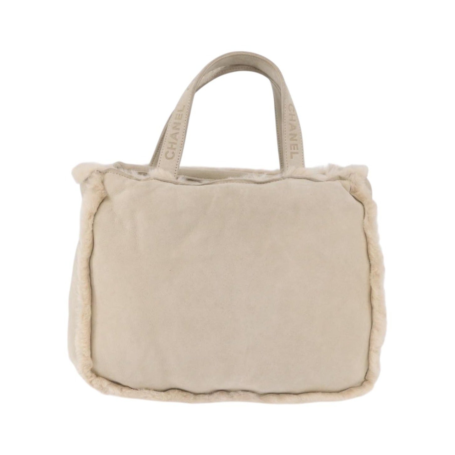 Chanel Vintage East West Tote Shearling and Suede, Beige, Leather, Tote Bag