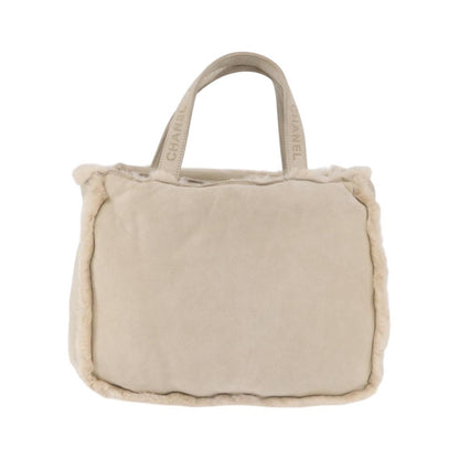 Chanel Vintage East West Tote Shearling and Suede, Beige, Leather, Tote Bag