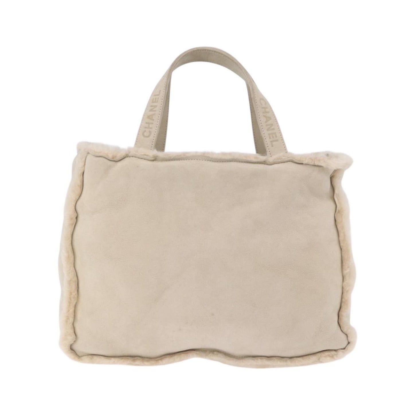 Chanel Vintage East West Tote Shearling and Suede, Beige, Leather, Tote Bag
