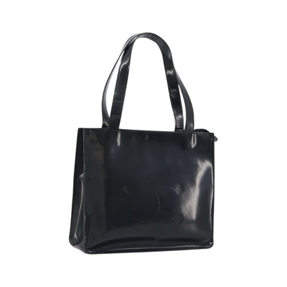 Chanel Vintage Embossed Logo Shoulder Patent, Black, Patent Leather, Tote Bag