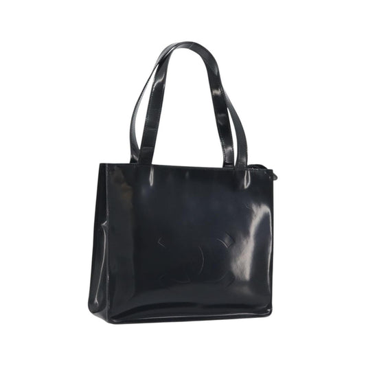 Chanel Vintage Embossed Logo Shoulder Patent, Black, Patent Leather, Tote Bag