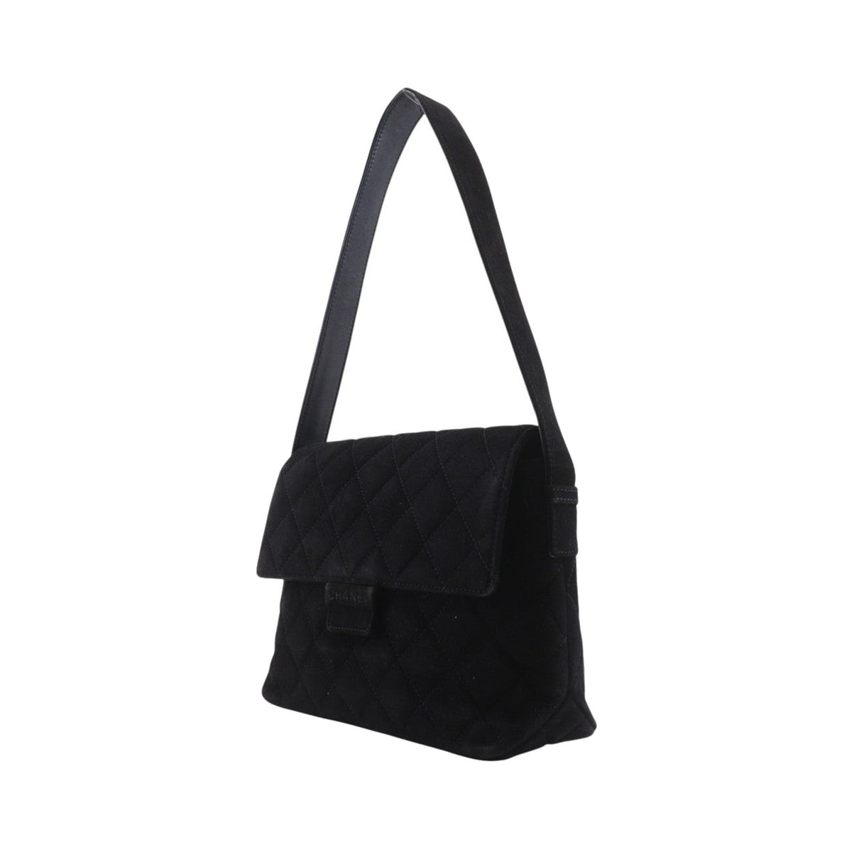 Chanel Vintage Flap Quilted Suede, Black, Suede, Shoulder Bag