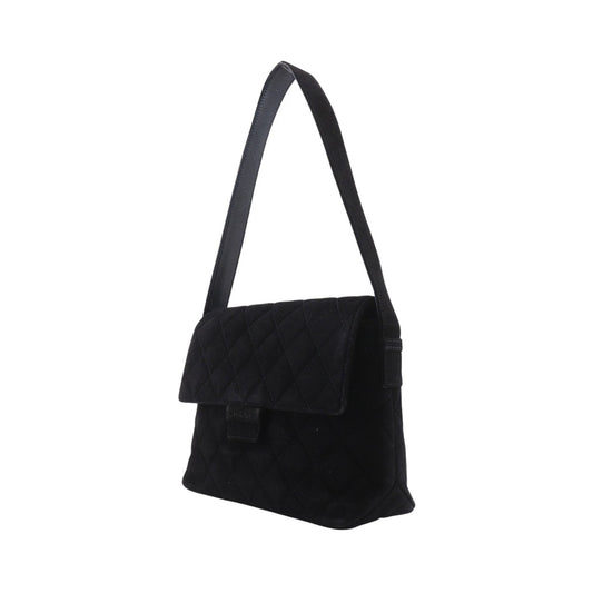 Chanel Vintage Flap Quilted Suede, Black, Suede, Shoulder Bag
