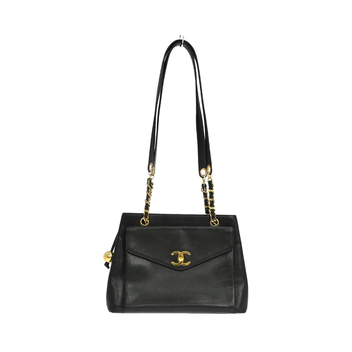 Chanel Vintage Front Pocket Caviar, Black, Leather, Tote Bag
