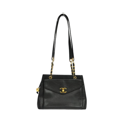 Chanel Vintage Front Pocket Caviar, Black, Leather, Tote Bag