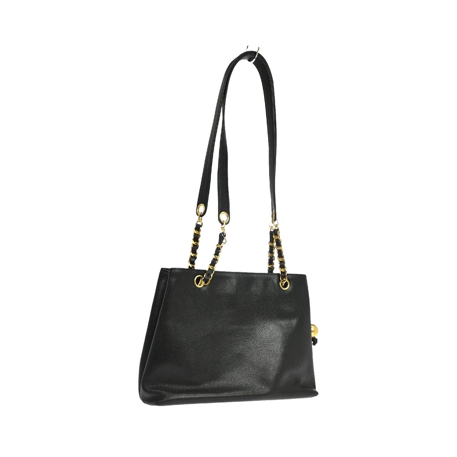 Chanel Vintage Front Pocket Caviar, Black, Leather, Tote Bag