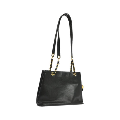 Chanel Vintage Front Pocket Caviar, Black, Leather, Tote Bag