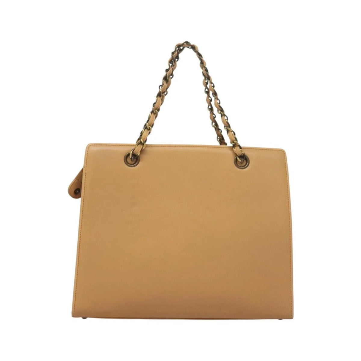Chanel Vintage Front Pocket Tote Quilted Leather, Beige, Leather, Tote Bag