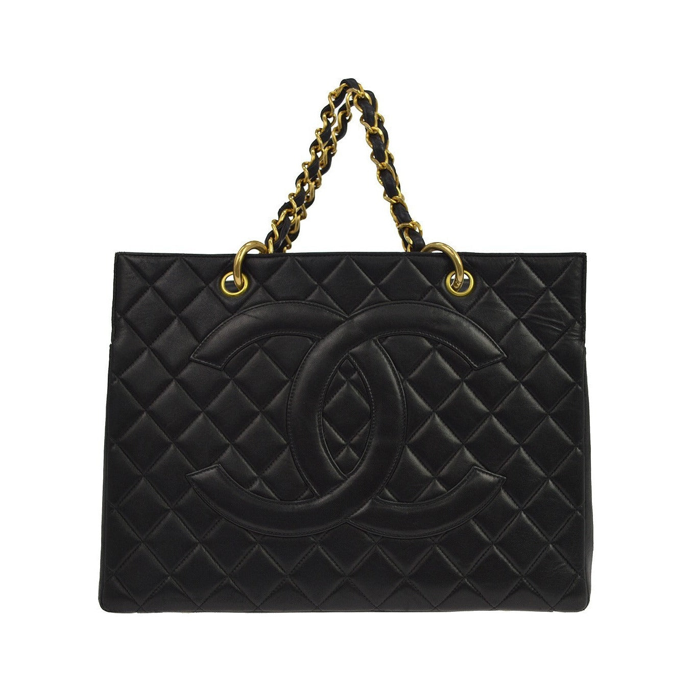 Chanel Vintage Grand Shopping Quilted Lambskin, Black, Leather, Tote Bag