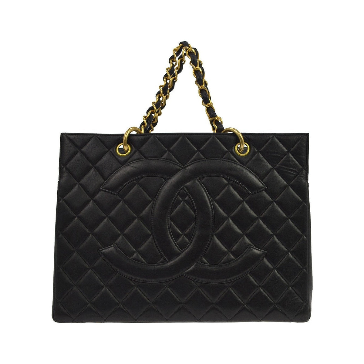 Chanel Vintage Grand Shopping Quilted Lambskin, Black, Leather, Tote Bag