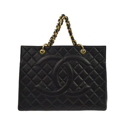 Chanel Vintage Grand Shopping Quilted Lambskin, Black, Leather, Tote Bag
