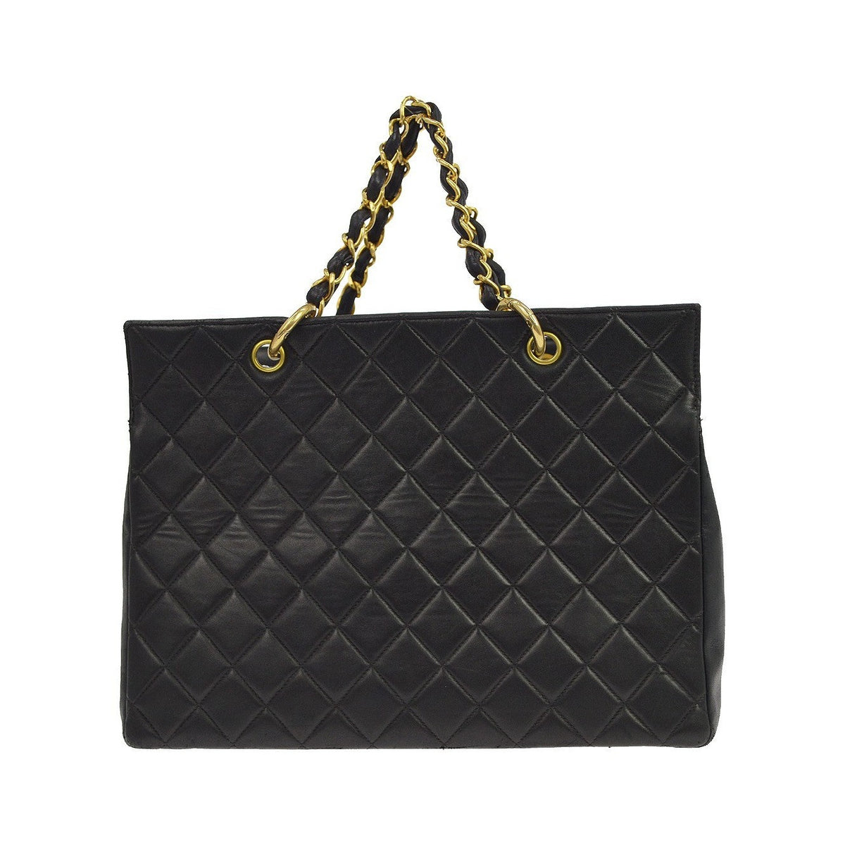 Chanel Vintage Grand Shopping Quilted Lambskin, Black, Leather, Tote Bag