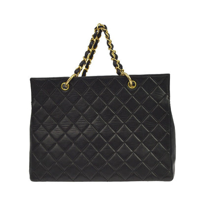 Chanel Vintage Grand Shopping Quilted Lambskin, Black, Leather, Tote Bag